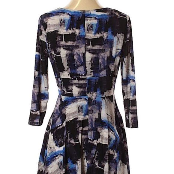 “Simply Vera Vera Wang Abstract Print Midi Dress XS 3/4 Sleeve A-Line Scoop Neck - Picture 2 of 13